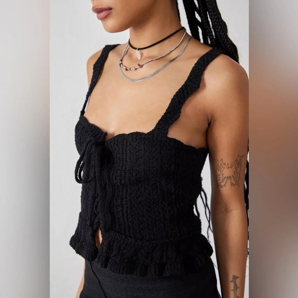 UO Carmella Lace-Up Sweater Tank Top, Black, Small and Medium Sizes, NWT - Picture 2 of 8